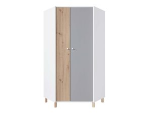 FARO 2 szafa narożna duża młodzieżowa biały lux + dąb artisan + szary pojemna