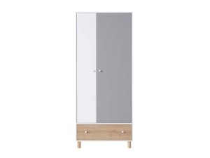 FARO 3 nowoczesna szafa 2 - drzwiowa z szufladą biały lux + dąb artisan + szary młodzieżowa 