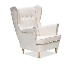 FOTEL USZAK MIKRO 46 SKANDYNAWSKI WYGODNY TAPICEROWANY JASNY BEŻOWY FOTEL