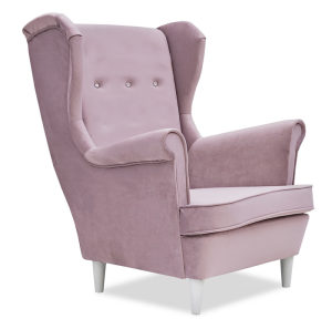 Fotel Uszak ROYAL 14 kryształ velvet Welur Elegancki Wygodny  Stylowy Fotel do Salonu Skandynawski Boho Glamour  różowy