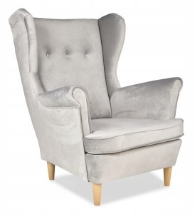 Fotel Uszak ROYAL 26 kryształki velvet Elegancki Wygodny Stylowy Fotel do Salonu Skandynawski Boho Glamour szary grey