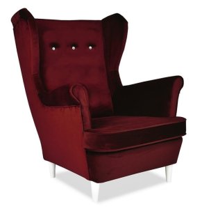 Fotel Uszak ROYAL 13 kryształki velvet Welur Elegancki Wygodny Stylowy Fotel do Salonu Skandynawski Boho Glamour bordowy czerwony
