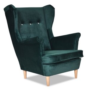 Fotel Uszak Monolith 37 kryształki welurowy Elegancki Wygodny Stylowy Fotel do Salonu Skandynawski Boho Glamour zielony butelkowy