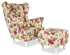 Fotel Uszak ROSE 01 Romantyczny wygodny stylowy elegancki fotel w róże kwiaty tapicerowany shabby chic vintage