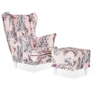 Fotel Uszak SPRING 04 Romantyczny  wygodny stylowy elegancki fotel w kwiaty  tapicerowany shabby chic vintage