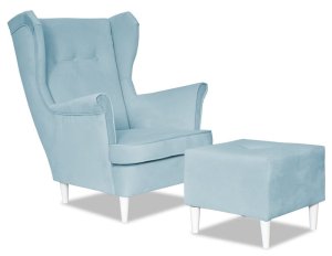 Fotel Uszak TRINITY 22 velvet Welurowy Wygodny Stylowy  Fotel do Salonu pokój dziecięcy Skandynawski Boho Glamour błękitny welur