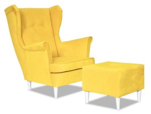 Fotel Uszak TRINITY 18 velvet Welurowy Wygodny Stylowy Fotel do Salonu pokój dziecięcy Skandynawski Boho Glamour żółty fotel welur